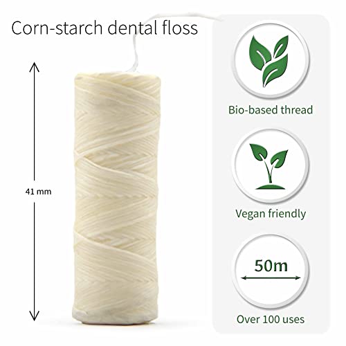 Vegan Dental Floss | Refillable Tooth Floss | Candelilla Wax | Plastic Free Dental Tape | Zero Waste Floss | Stainless Steel Dispenser | Eco Floss | Mint | 55 Yards | Bambaw