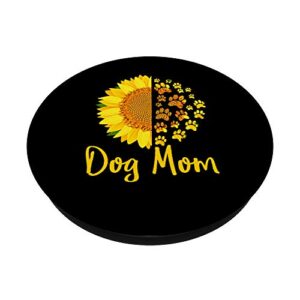 Dog Mom Sunflower Paw Print Dog Owner PopSockets Swappable PopGrip