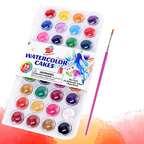 TBC The Best Crafts 36 Colors Watercolor Paint Set, Portable Travel Watercolor Pan Set with Paint Brush, Student Quality Watercolor Cake for Kids