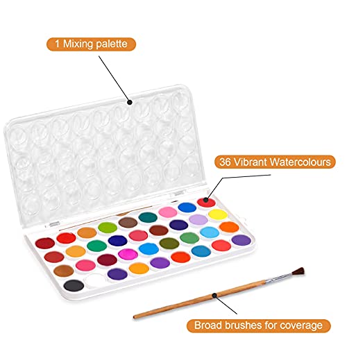 TBC The Best Crafts 36 Colors Watercolor Paint Set, Portable Travel Watercolor Pan Set with Paint Brush, Student Quality Watercolor Cake for Kids