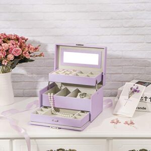 BEWISHOME Girls Jewelry Box Jewelry Organizer with Lock Mirror Jewelry Display Storage Case Holder Portable Travel Case for Women Girls Kids Purple SSH77P