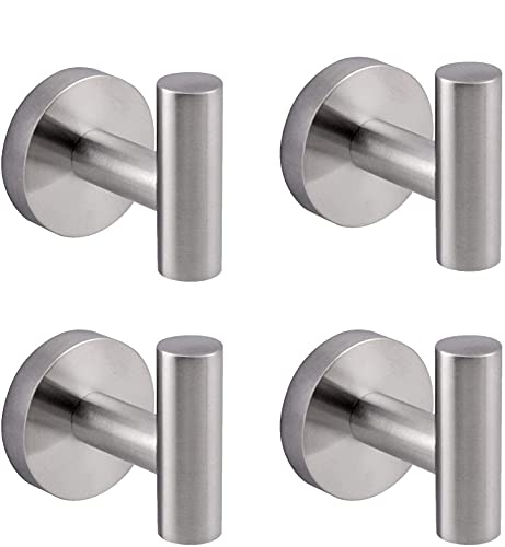 Woooow Modern 304 Stainless Steel Single Prong Round, Wall Robe Hook Brushed Nickel, 4-Pack