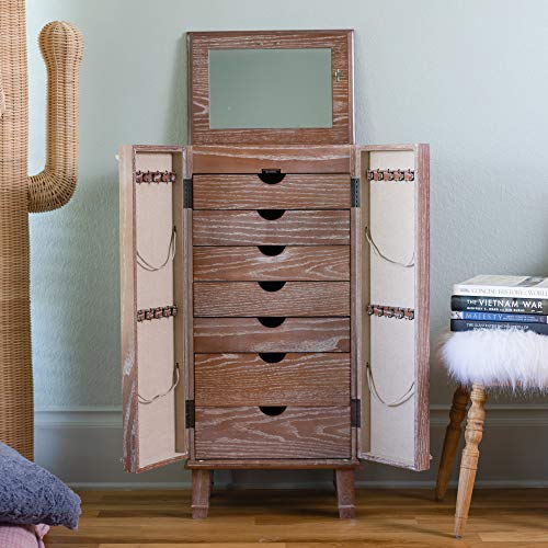 Hives and Honey Cabby Armoire Fully Locking Jewelry Cabinet, OAK