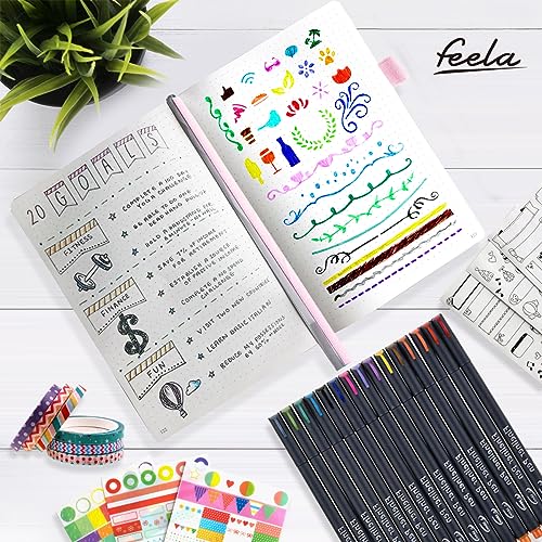 feela Dotted Journal Kit, Dot Grid Journal Hardcover Planner Notebook Set For Beginners Women Girls Note Taking with Journaling Supplies Stencils Stickers Pens Accessories, A5, 224 Pages, Teal