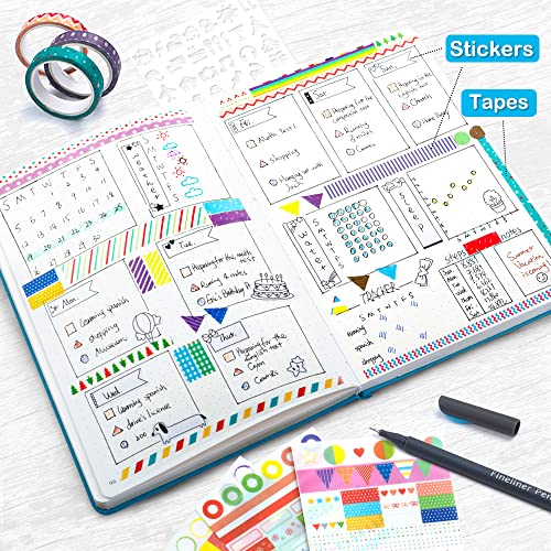 feela Dotted Journal Kit, Dot Grid Journal Hardcover Planner Notebook Set For Beginners Women Girls Note Taking with Journaling Supplies Stencils Stickers Pens Accessories, A5, 224 Pages, Teal