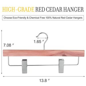 TOPIA HANGER 10 Pack American Red Cedar Natural Wooden Pants Skirt Slacks Bottoms Jeans Hangers with Metal Anti-Wrinkle Adjustable Clips, 360° Stronger Chrome Hooks - CT07P