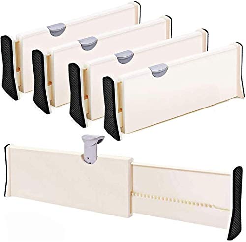 TILEMALL Drawer Dividers 11"-17.3" Adjustable Dresser Drawer Organizers, Drawer Separators Tray Organizer for Kitchen, Drawer, Bathroom, Bedroom, Office or Dresser Storage - 4 Pack