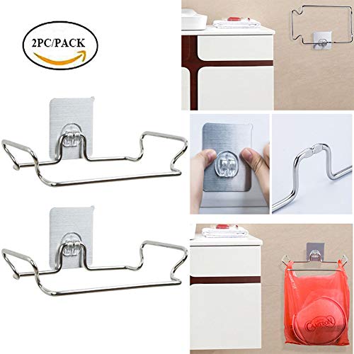 Easyinsmile Trash Bag Holder Portable Hanging Organizer Trash Rack 2pcs/Pack (Stainless Steel 3)