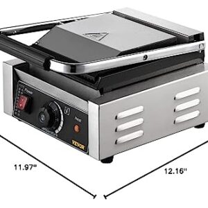 Happybuy Commercial Sandwich Panini Press Grill,110V 1800W Up Grooved and Down Flat Plates Electric Sandwich Maker, Temperature Control 122°F-572°F for Hamburgers Steaks Bacons
