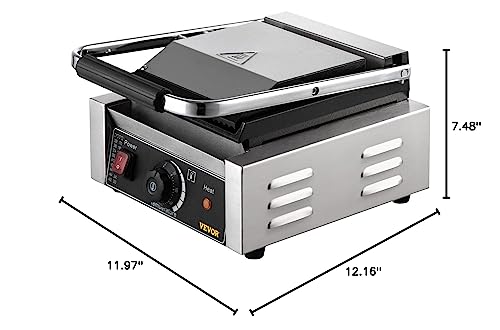 Happybuy Commercial Sandwich Panini Press Grill,110V 1800W Up Grooved and Down Flat Plates Electric Sandwich Maker, Temperature Control 122°F-572°F for Hamburgers Steaks Bacons