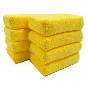 polyte microfiber detailing wax applicator foam sponge (yellow, 8 pack, 6x4x1.5)