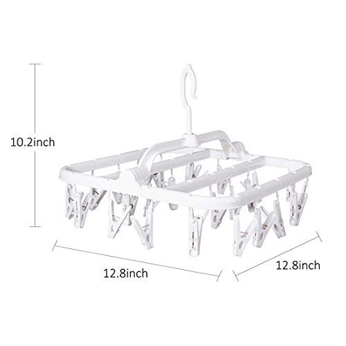 Annaklin Foldable Clip Hangers with 26 Drying Clips, Underwear Hanger with Clips, Plastic Laundry Clip and Drip Drying Hanger for Socks, Bras, Lingerie, Clothes, Sturdy, White