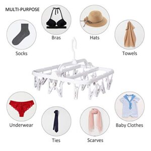 Annaklin Foldable Clip Hangers with 26 Drying Clips, Underwear Hanger with Clips, Plastic Laundry Clip and Drip Drying Hanger for Socks, Bras, Lingerie, Clothes, Sturdy, White