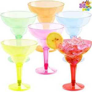 joyin 36 packs plastic margarita glasses cups 12 oz disposable cinco de mayo fiesta party decoration for fun taco party supplies, neon cocktail cups, mexican theme for carnivals
