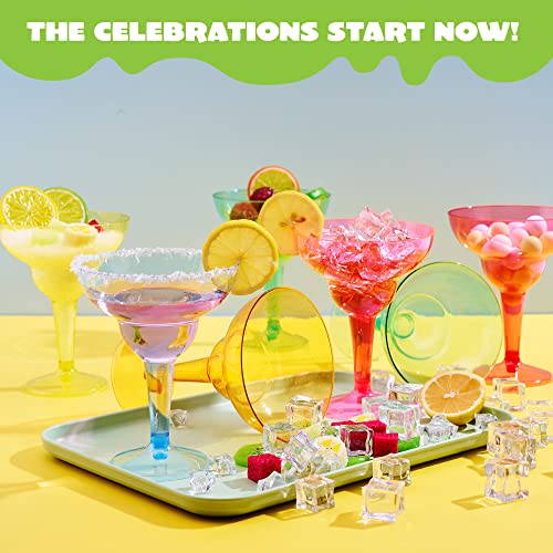 JOYIN 36 Packs Plastic Margarita Glasses Cups 12 oz Disposable Cinco De Mayo Fiesta Party Decoration for Fun Taco Party Supplies, Neon Cocktail Cups, Mexican Theme for Carnivals