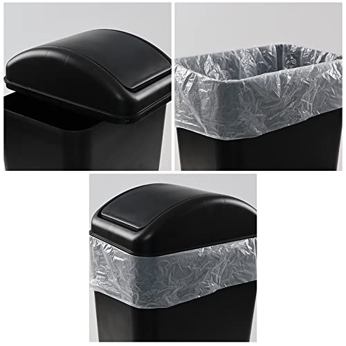 Ramddy Plastic Slim Trash Can, Black Modern Wastebasket, 14 Liter Commercial Garbage Bin