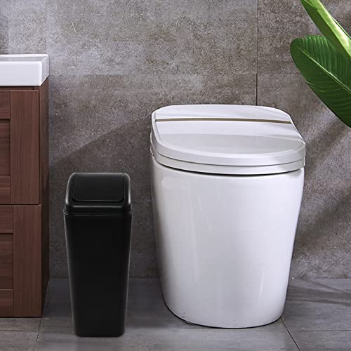 Ramddy Plastic Slim Trash Can, Black Modern Wastebasket, 14 Liter Commercial Garbage Bin