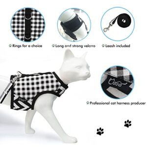 Yizhi Miaow Cat Harness and Leash for Walking Escape Proof, Adjustable Cat Walking Vest Harness, Stylish Cat Jacket Black Plaid, Large