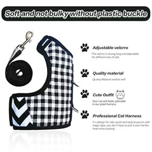 Yizhi Miaow Cat Harness and Leash for Walking Escape Proof, Adjustable Cat Walking Vest Harness, Stylish Cat Jacket Black Plaid, Large