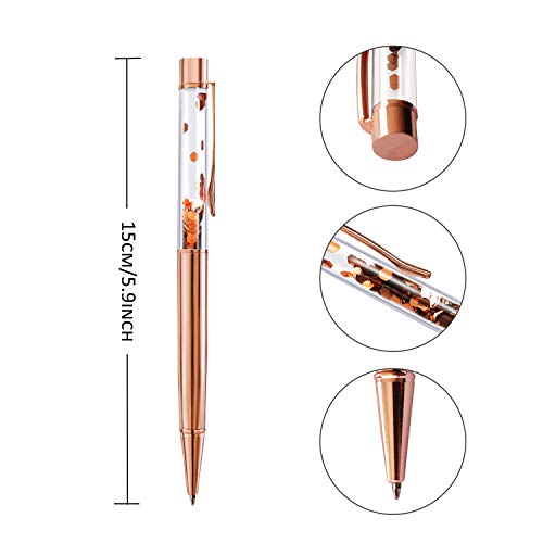 ZZTX 3 Pcs Rose Gold Ballpoint Pens Metal Pen Bling Sequin Pen With Refills Black Ink Office Supplies Gift Pens