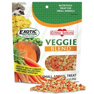 exotic nutrition veggie blend - healthy natural mixed dried vegetable treat - sweet potatoes, carrots, peas - for degus, chinchillas, sugar gliders, hedgehogs, guinea pigs & small pets… (6 ounce)