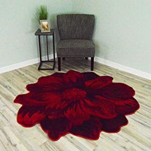 PLANET RUGS Flowers 3D Effect Hand Carved Thick Artistic Floral Flower Rose Botanical Shape Area Rug Design 305 Red 6'6''x6'6'' Round