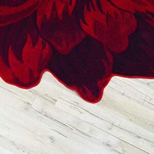 PLANET RUGS Flowers 3D Effect Hand Carved Thick Artistic Floral Flower Rose Botanical Shape Area Rug Design 305 Red 6'6''x6'6'' Round