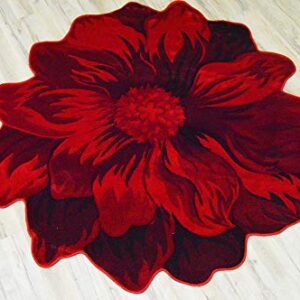 PLANET RUGS Flowers 3D Effect Hand Carved Thick Artistic Floral Flower Rose Botanical Shape Area Rug Design 305 Red 6'6''x6'6'' Round