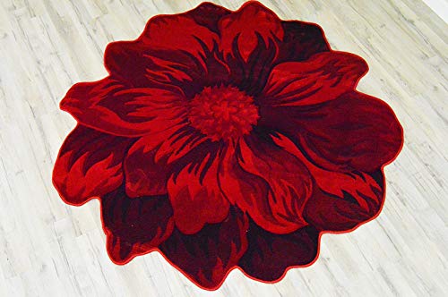 PLANET RUGS Flowers 3D Effect Hand Carved Thick Artistic Floral Flower Rose Botanical Shape Area Rug Design 305 Red 6'6''x6'6'' Round