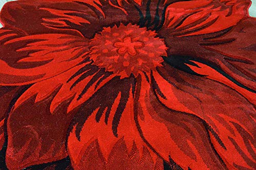 PLANET RUGS Flowers 3D Effect Hand Carved Thick Artistic Floral Flower Rose Botanical Shape Area Rug Design 305 Red 6'6''x6'6'' Round