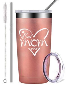 amigoo best mom ever - stainless steel mug tumbler with lid and straw, insulated travel coffee cup mothers birthday gifts for her mom women ladies (20 oz, rose gold)