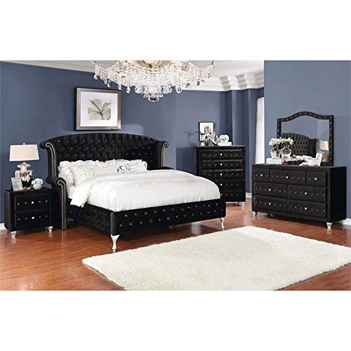 Coaster Furniture Deanna Modern Glam 2 Drawer Upholstered Nightstand Bedroom Bedside Table Storage Drawers Crystal Button Tufted Black Velvet Fabric Chrome 206102