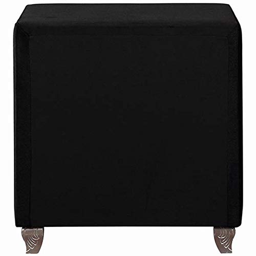 Coaster Furniture Deanna Modern Glam 2 Drawer Upholstered Nightstand Bedroom Bedside Table Storage Drawers Crystal Button Tufted Black Velvet Fabric Chrome 206102