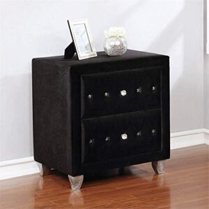 Coaster Furniture Deanna Modern Glam 2 Drawer Upholstered Nightstand Bedroom Bedside Table Storage Drawers Crystal Button Tufted Black Velvet Fabric Chrome 206102