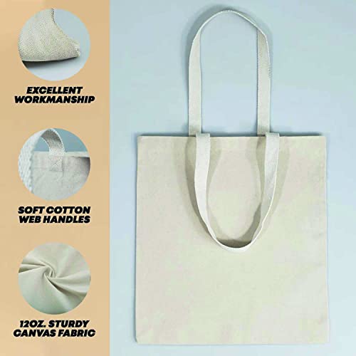 Cotton Canvas Tote Bags Reusable Totes for Shopping, Groceries, Arts & Crafts, DIY, Vinyl, Decorate, Teacher, Books, Gifts (Natural, 3)