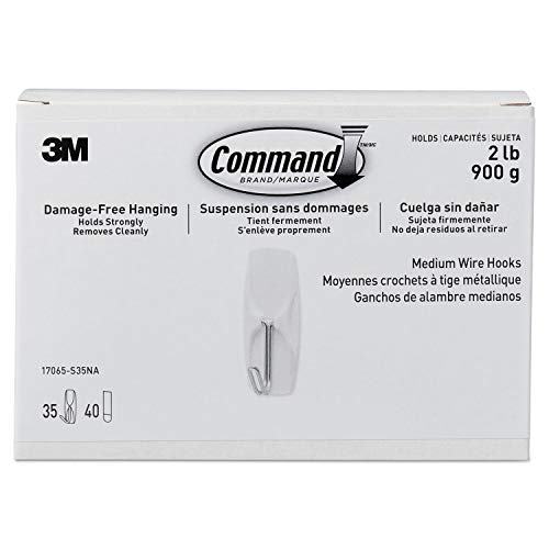 Command 17065S35na General Purpose Hooks, Metal, White, 2 Lb Cap, 35 Hooks and 40 Strips/Pack