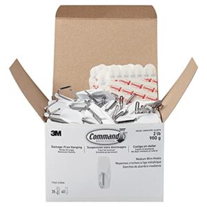 Command 17065S35na General Purpose Hooks, Metal, White, 2 Lb Cap, 35 Hooks and 40 Strips/Pack