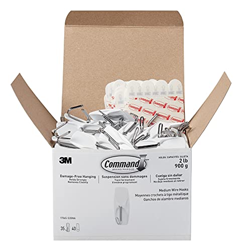 Command 17065S35na General Purpose Hooks, Metal, White, 2 Lb Cap, 35 Hooks and 40 Strips/Pack