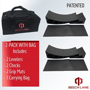 Beech Lane Camper Leveler 2 Pack with Carrying Bag - Precise Camper Leveling, Includes Two Curved Levelers, Two Chocks, Two Rubber Grip Mats, and A Carrying Bag, Patented