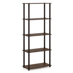 furinno turn-n-tube 5-tier multipurpose shelf / display rack / storage shelf / bookshelf, round tubes, walnut/brown