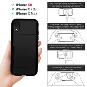 SUPBEC iPhone XR Case with Card Holder and[ Screen Protector Tempered Glass x2Pack] i Phone xr Wallet Case Cover with Shockproof Silicone TPU + Anti-Scratch Hard PC - Full Protective (Black)