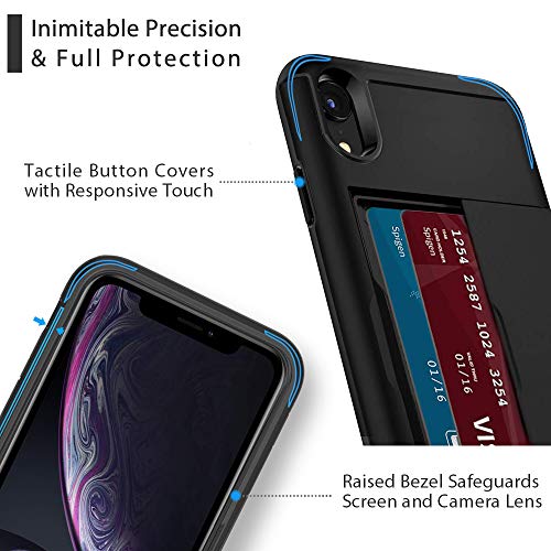 SUPBEC iPhone XR Case with Card Holder and[ Screen Protector Tempered Glass x2Pack] i Phone xr Wallet Case Cover with Shockproof Silicone TPU + Anti-Scratch Hard PC - Full Protective (Black)
