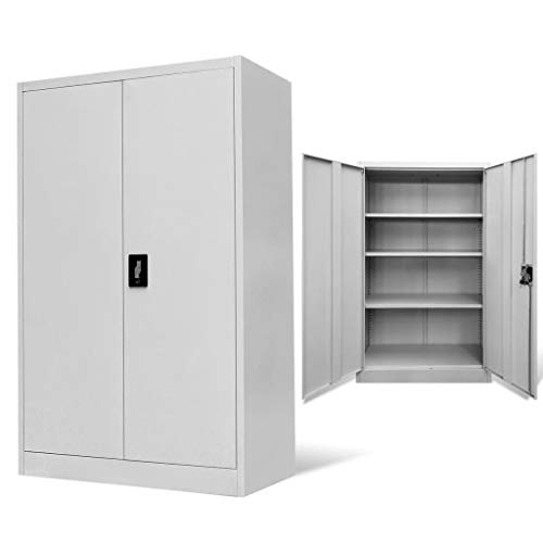 Festnight Floor Cabinet Storage with 2 Doors & 3 Adjustable Shelves for Office Decor Steel Gray 35.4"x15.7"x55.1"