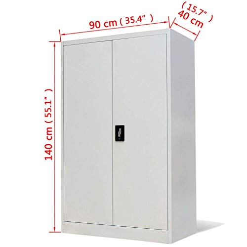 Festnight Floor Cabinet Storage with 2 Doors & 3 Adjustable Shelves for Office Decor Steel Gray 35.4"x15.7"x55.1"