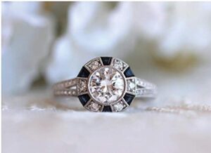 jennie shop art deco white sapphire wedding engagement ring 925 silver jewelry size 6-10 (8)