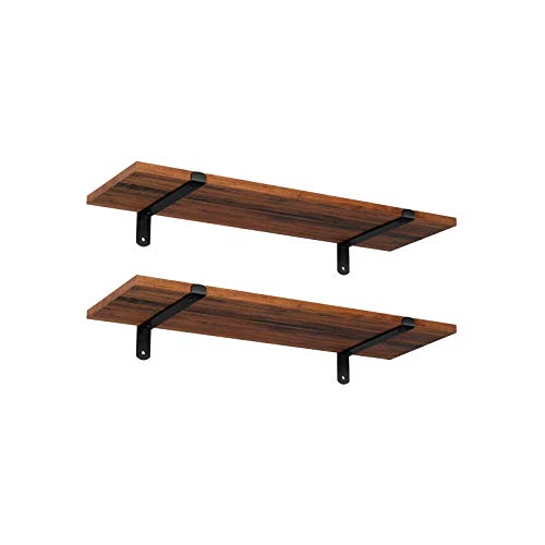 SONGMICS Wall ,Floating Shelves Set of 2, Rustic Decorative Shelves, Retro Style, 23.6 x 7.9 x 2.8 Inches, for Bedroom Living Room Kitchen Hallway, Brown and Black