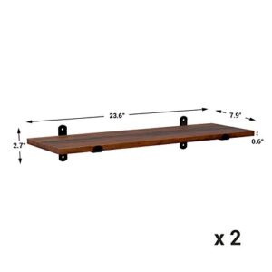 SONGMICS Wall ,Floating Shelves Set of 2, Rustic Decorative Shelves, Retro Style, 23.6 x 7.9 x 2.8 Inches, for Bedroom Living Room Kitchen Hallway, Brown and Black