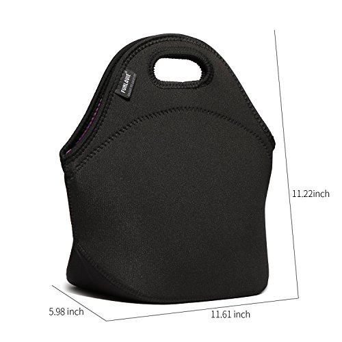 Black 4mm Neoprene Lunch Bags for Men Large Insulated Tote Bag With Zipper for Adults Women - FUNLAVIE