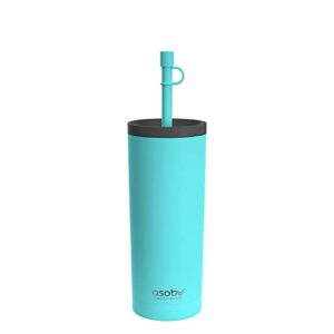 asobu sippy double wall stainless steel tumbler with silicone flexible straw, 20 ounces (teal)