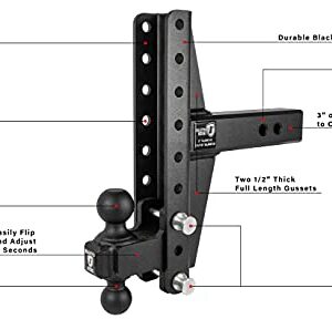 BulletProof Hitches 2.5" Adjustable Extreme Duty (36,000lb Rating) Offset 4" & 6" Drop/Rise Trailer Hitch with 2" and 2 5/16" Dual Ball (Black Textured Powder Coat, Solid Steel)